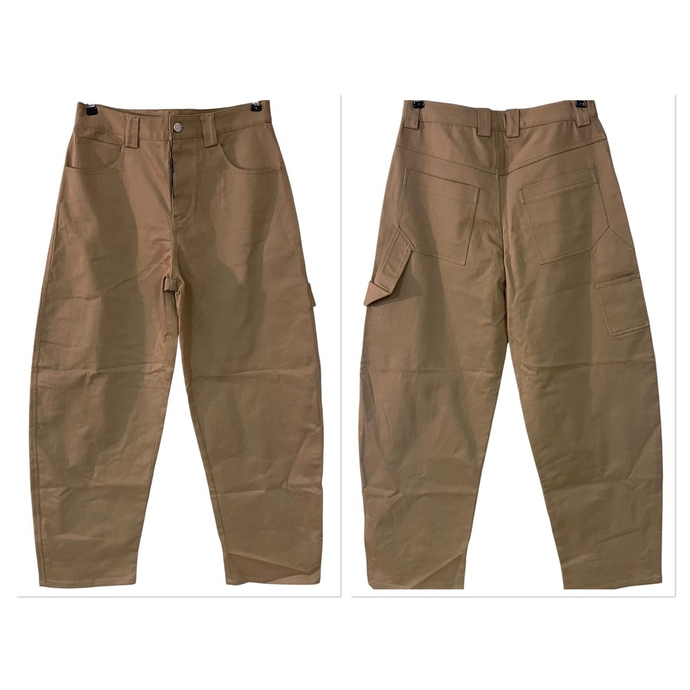 Diomi Wide Leg Barrel Jeans High Rise Beige Twill Utility Carpenter Career 6 NEW